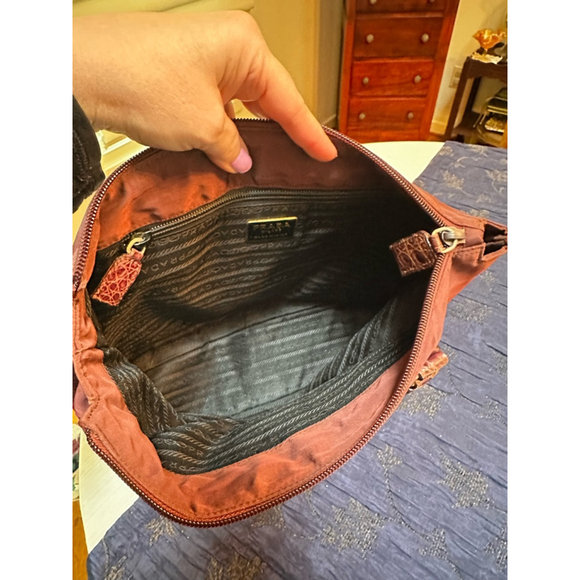 Prada Burgundy Medium Tote Bag w/Crocodile Embossed Leather - Picture 10 of 10